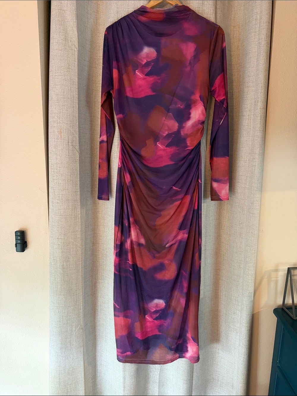 Long Sleeve Purple & Pink Printed Midi Dress